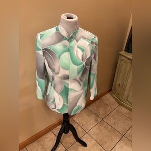 Alfred Dunner Abstract Open Front Jacket Size 12 Petite “High Tea" Collection